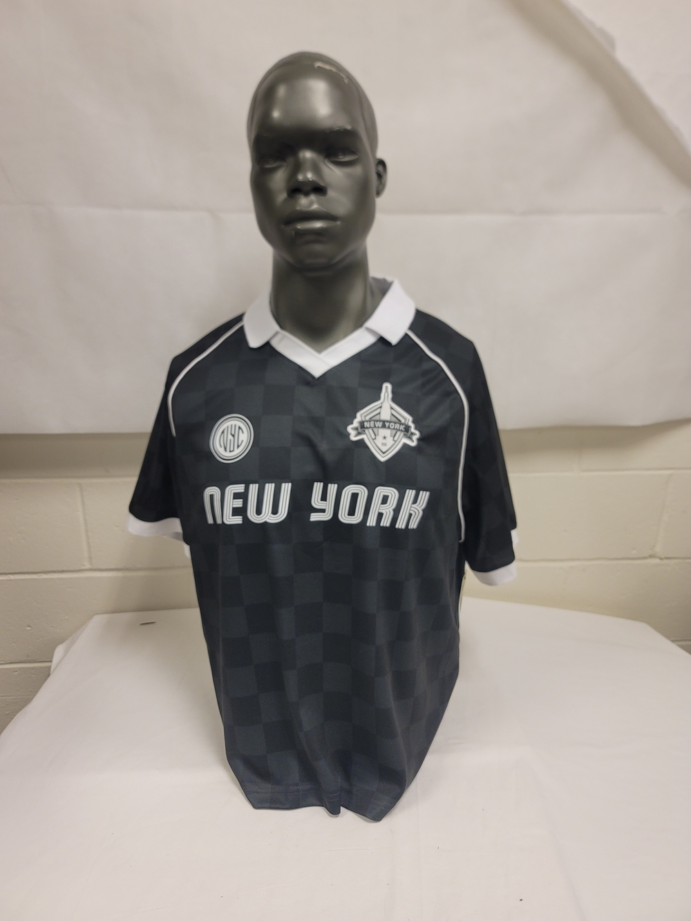 NEW YORK Men’s Black Checker Soccer Jersey with White Trim